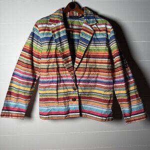 Willowridge Women's Striped Colorful Blazer Jacket XL 100% Cotton